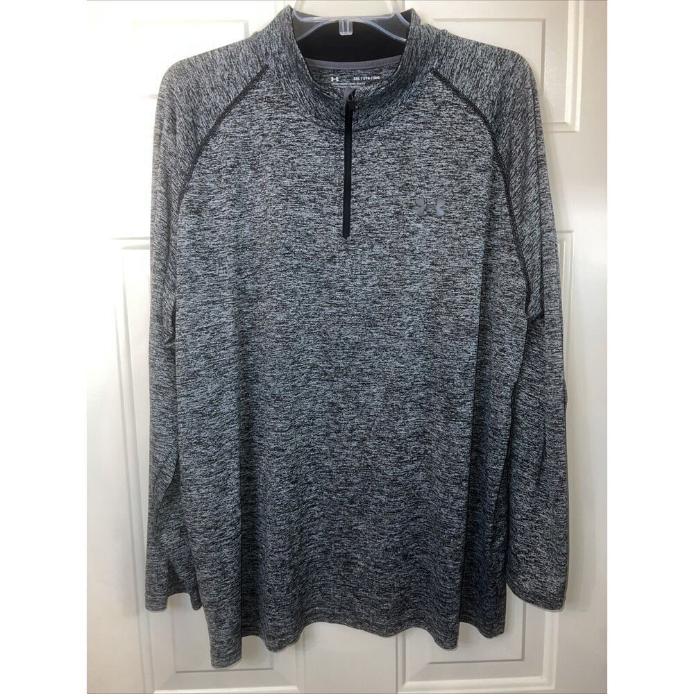 Under Armour Shirt 1/4 Zip Pullover Gym Sweater Men's 2XL Gray Heather Heatgear